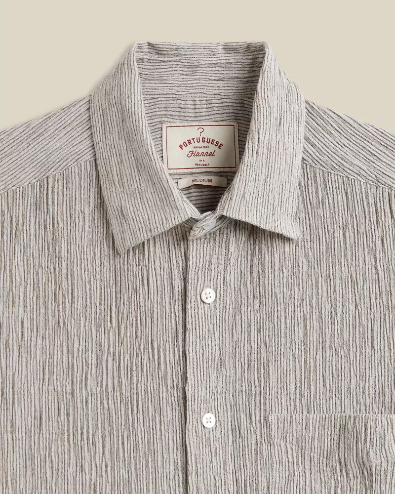 Portuguese Flannel gestreiftes Aaron Sand Kurzarm Hemd Herren beige